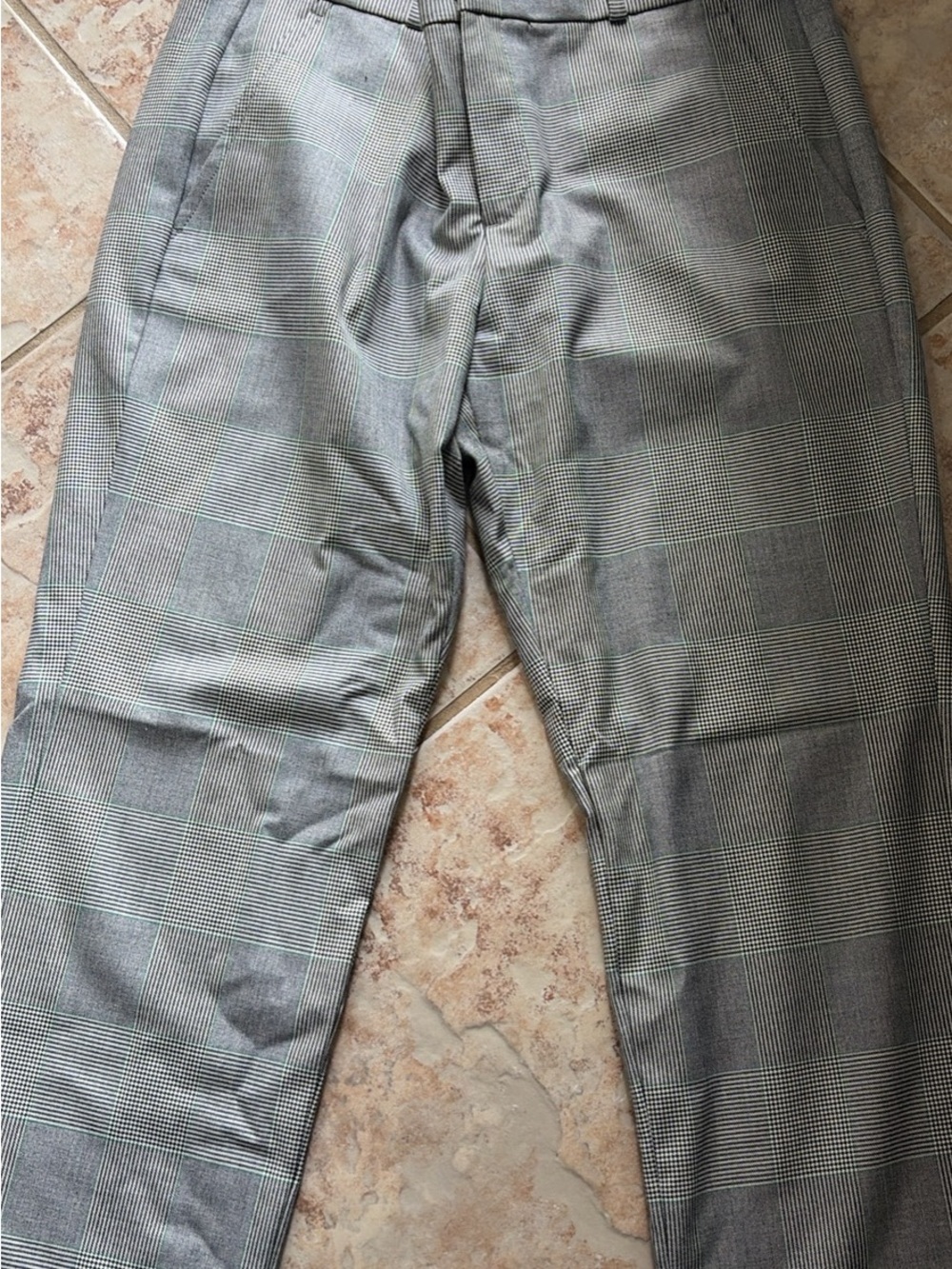 Banana Republic Gray Glen Plaid Pants with Green Windowpane